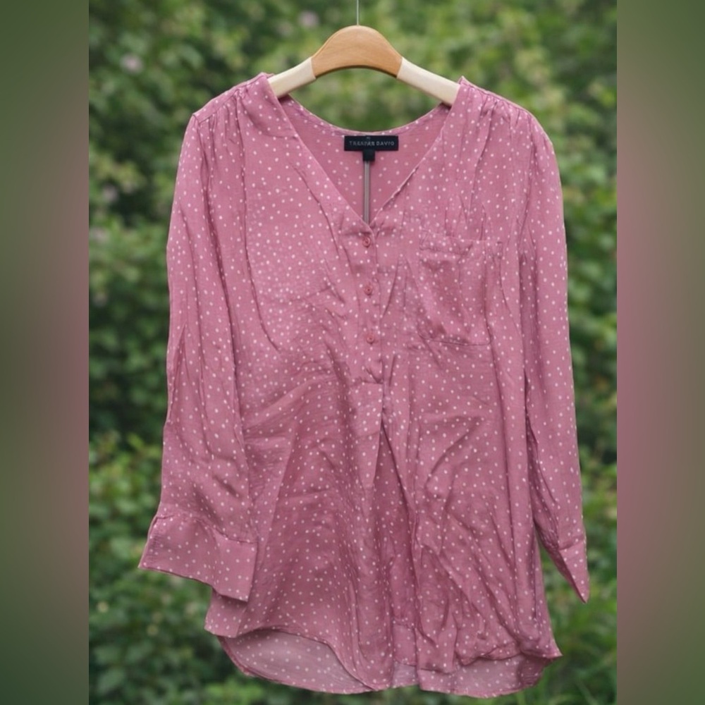 Playful Frederick David Pink Polka-Dot Blouse Size Large